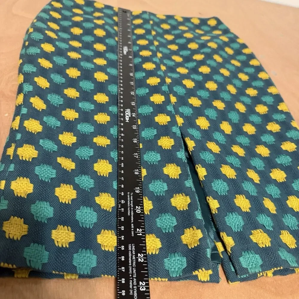 Boden Pencil Skirt 6R Green Yellow Textured Cotton Geometric Knit Slit Retro